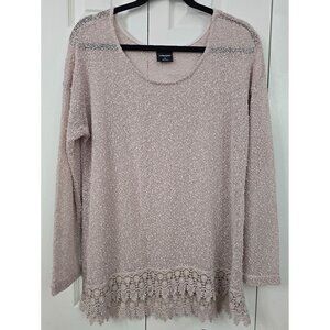 Wallpapher Crochet Hem Beige Knit Womens Sweater See Through Lightweight Size XL